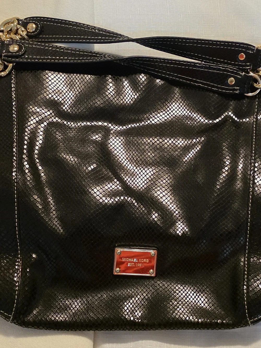Michael Kors Black Shoulder Bag with Gold Plaque
